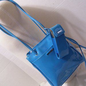 Nine West Malibu Blue Shiny Handbag with Phone Case NWOT